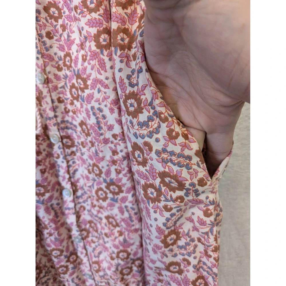 NEW Faherty Orinda Maxi Dress Women's L Earth Block Print Organic Cotton Tassel - Picture 9 of 12